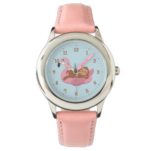 Whimsical Sloth På Rosa Flamingo Flotte Flickor Ur Armbandsur