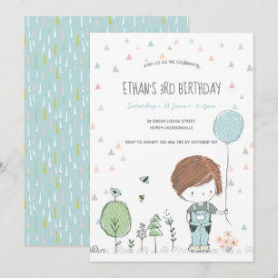 Whimsical Småbarn BOY Barns födelsedag bjudan Inbjudningar