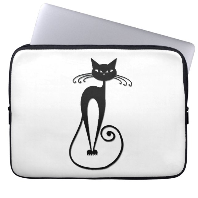 Whimsical Smal Svart Katt Laptop Fodral (Framsidan)