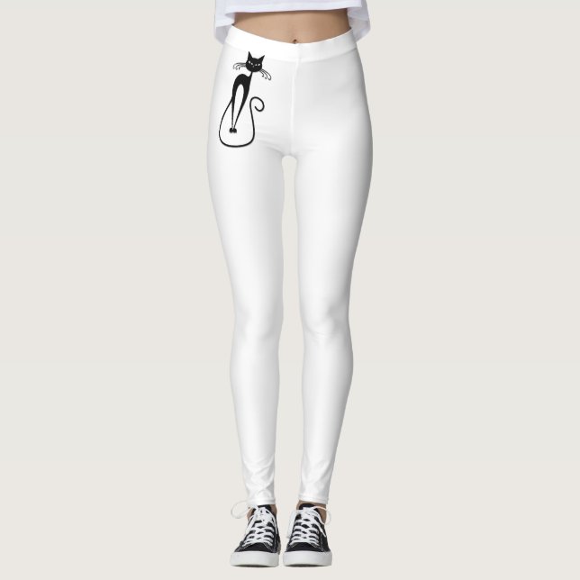 Whimsical Smal Svart Katt Leggings (Framsida)