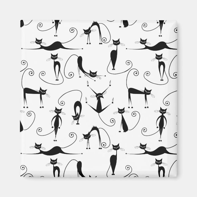 Whimsical Smal Svart Katt Mönster Magnet (Framsidan)