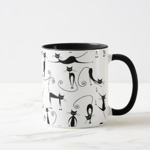 Whimsical smal svart katt mönster mugg