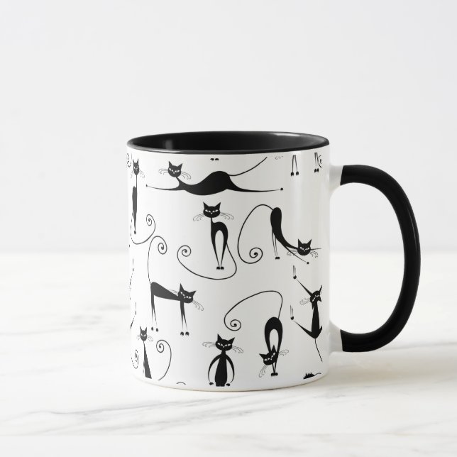 Whimsical smal svart katt mönster mugg (Höger)