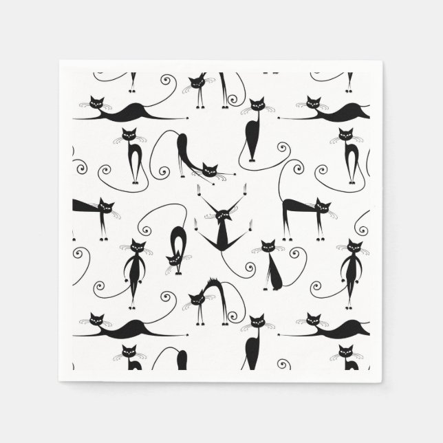 Whimsical Smal Svart Katt Mönster Pappersservett (Framsidan)