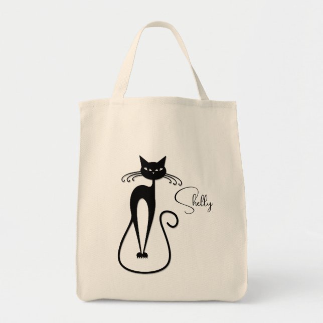 Whimsical Smal Svart Katt Personlig Tygkasse (Framsidan)