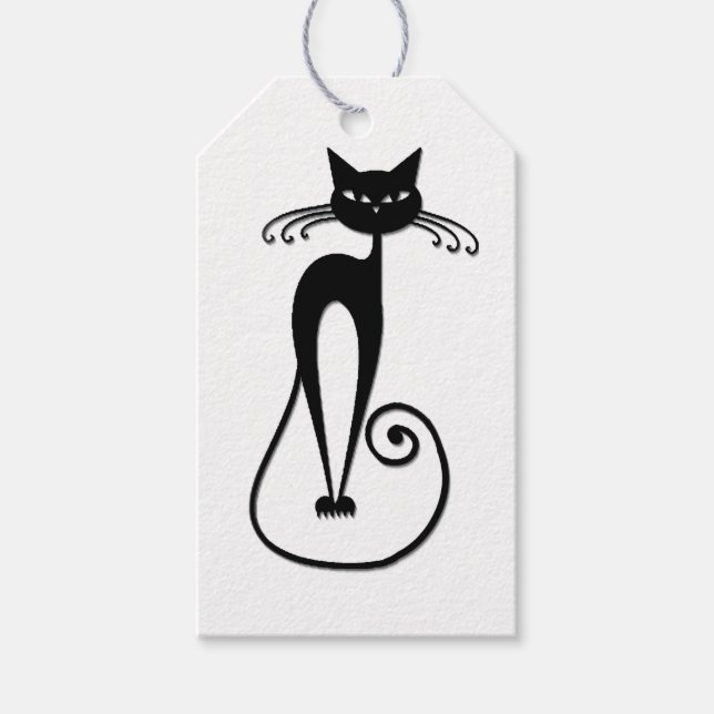 Whimsical Smal Svart Katt Presentetikett (Framsidan)
