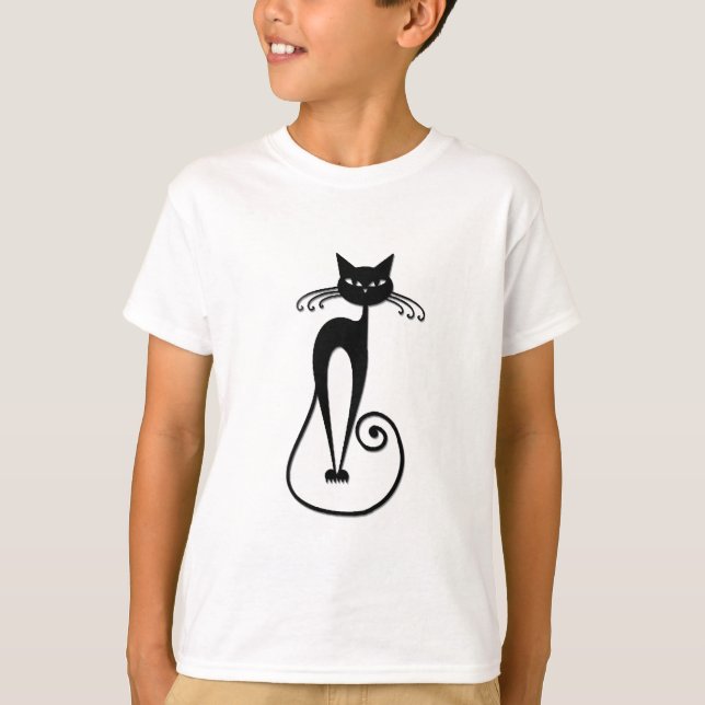Whimsical Smal Svart Katt T Shirt (Framsida)