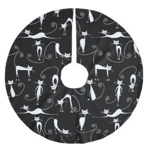 Whimsical Smal vit kattmönster Julgransmatta Borstad Polyester