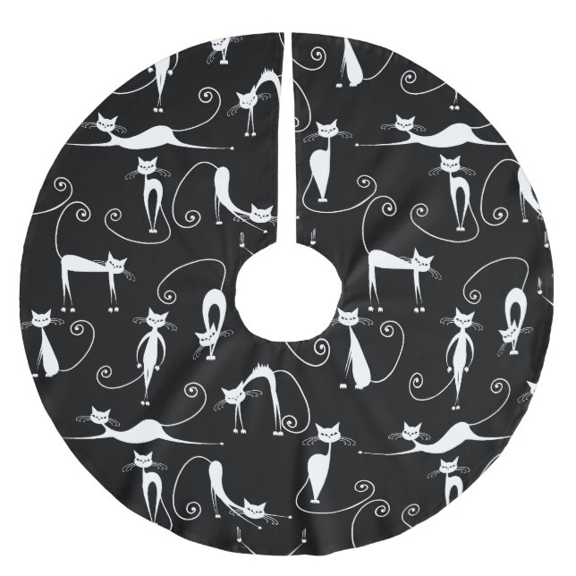 Whimsical Smal vit kattmönster Julgransmatta Borstad Polyester (Framsidan)