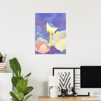 Whimsical Smältande Halvmåne Pastell Drömlik Himme Poster