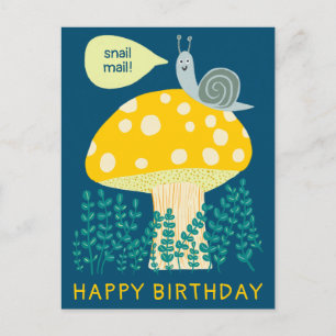 Whimsical Snigel på Magisk Svamp ANPASSAD Födelsed Vykort