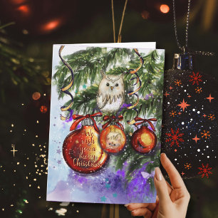 Whimsical Snö Uggla Jul Ornament Helgkort