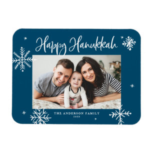 Whimsical Snöflingor Blue Lycklig Hanukkah Photo Magnet