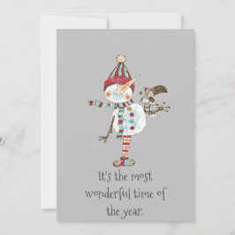 Whimsical Snögubbe Elf Julkort
