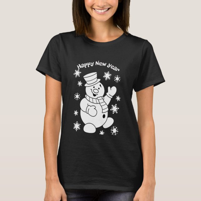 Whimsical Snögubbe Gott nytt år T Shirt (Framsida)
