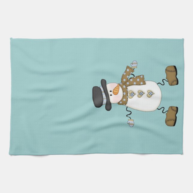 Whimsical Snögubbe Kökshandduk (Horisontell)