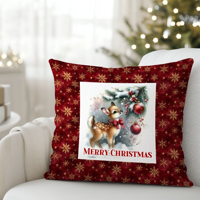 Whimsical snöig scen barnvagnsrum dekor  kudde (Whimsical snowy scene baby deer kids room decor (51))