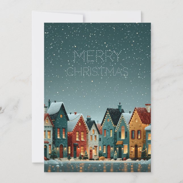 Whimsical Snöig Vinterby Glädjande Jul (Framsida)