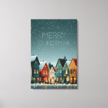 Whimsical Snöig Vinterby Glädjande Jul