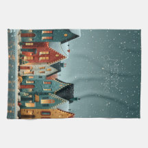 Whimsical Snöig Vinterby Glädjande Jul