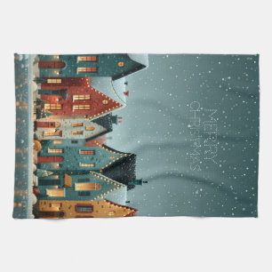 Whimsical Snöig Vinterby Glädjande Jul Kökshandduk