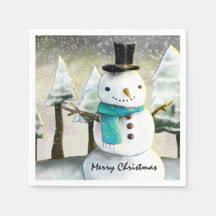 Whimsical Snöman i Vinter Jul Ritning Pappersservett