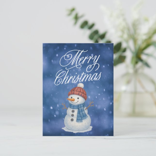 Whimsical Snömannen God Jul Helg Vykort (Stående Fram)