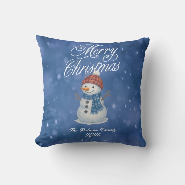 Whimsical Snömannen God Jul Kudde (Framsida)