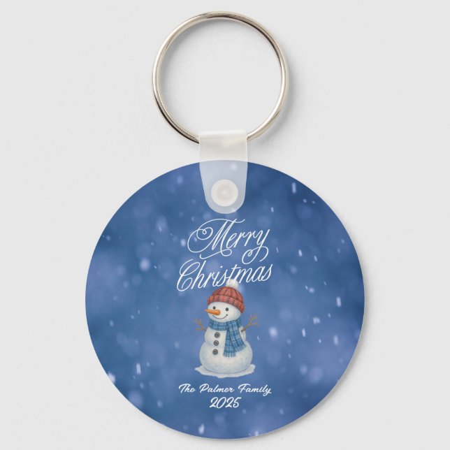 Whimsical Snömannen God Jul Nyckelring (Framsida)