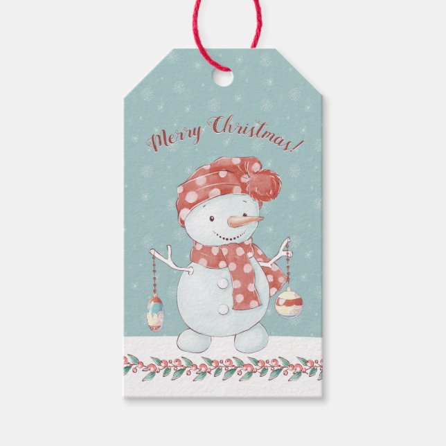 Whimsical Snömannen God Jul Presentetikett (Framsidan)
