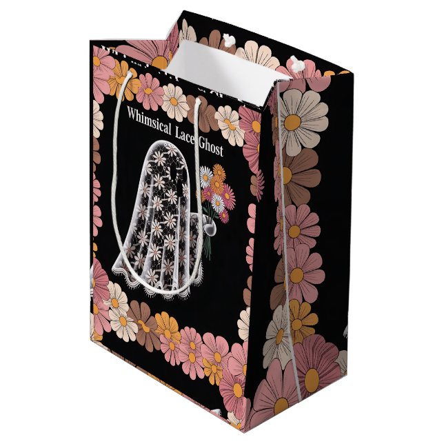 Whimsical Snöre Ghost Illustration med Blommigt (Baksidan Vinklad)