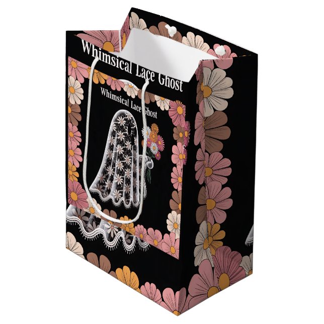 Whimsical Snöre Ghost Illustration med Blommigt (Framsidan Vinklad)