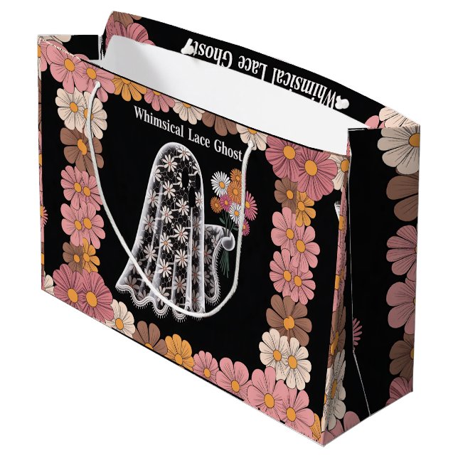 Whimsical Snöre Ghost Illustration med Blommigt (Baksidan Vinklad)