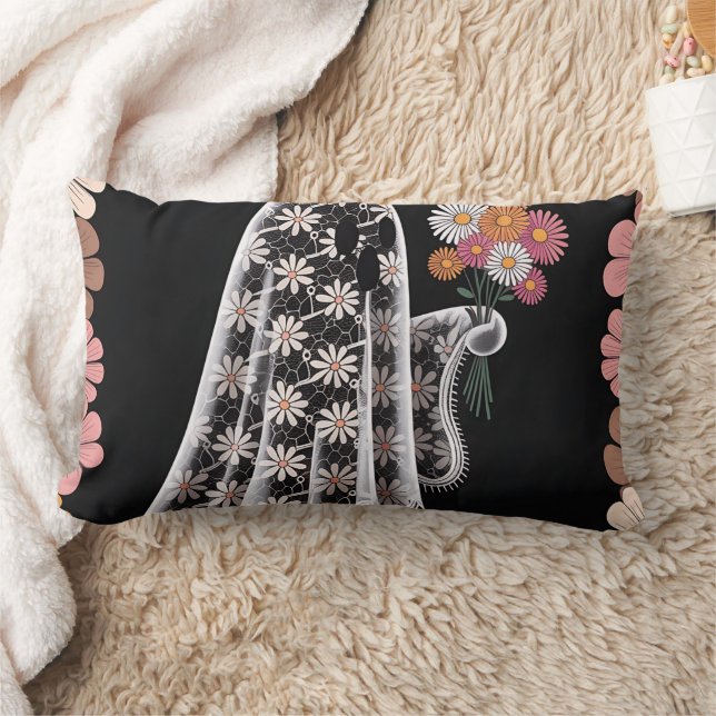 Whimsical Snöre Ghost Illustration med Blommigt Lumbarkudde (Filt)
