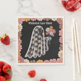 Whimsical Snöre Ghost Illustration med Blommigt Pappersservett