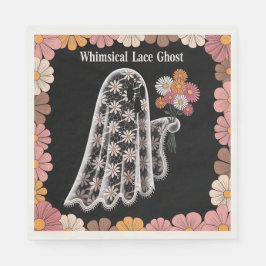 Whimsical Snöre Ghost Illustration med Blommigt Pappersservett