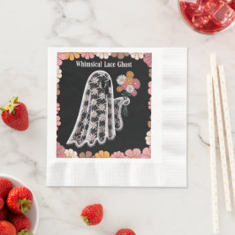 Whimsical Snöre Ghost Illustration med Blommigt Pappersservett