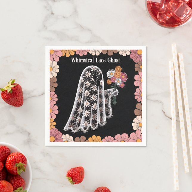 Whimsical Snöre Ghost Illustration med Blommigt Pappersservett (Insitu)
