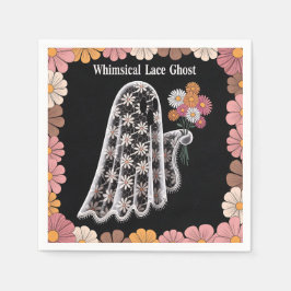 Whimsical Snöre Ghost Illustration med Blommigt Pappersservett