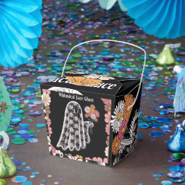 Whimsical Snöre Ghost Illustration med Blommigt Presentaskar