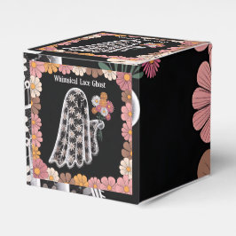 Whimsical Snöre Ghost Illustration med Blommigt Presentaskar