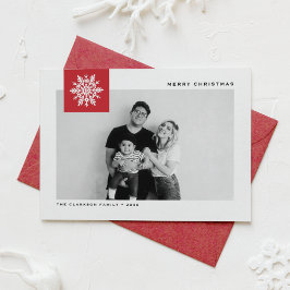 Whimsical Snowflake Red Merry Christmas Photo Julkort