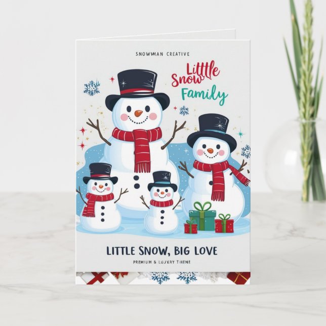Whimsical Snowman Family of 4 Folded Christmas Kort (Framsida)