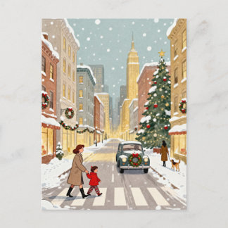 Whimsical Snowy City Street Christmas Vykort