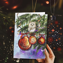 Whimsical Snowy Owl Christmas Ornament Helgkort