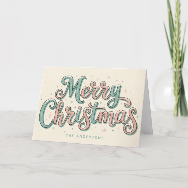 Whimsical Snowy Script Merry Christmas Helgkort (Framsida)