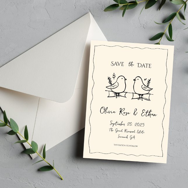 Whimsical Snygg Duva Handritad Save the Date Spara Datumet (Skapare uppladdad)