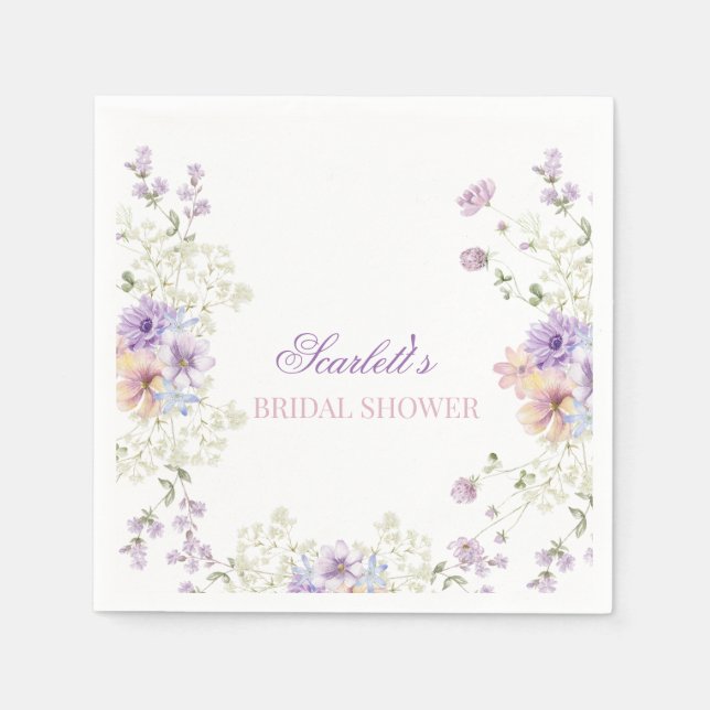 Whimsical Soft Wildflowers Cottage Garden Wedding  Pappersservett (Framsidan)