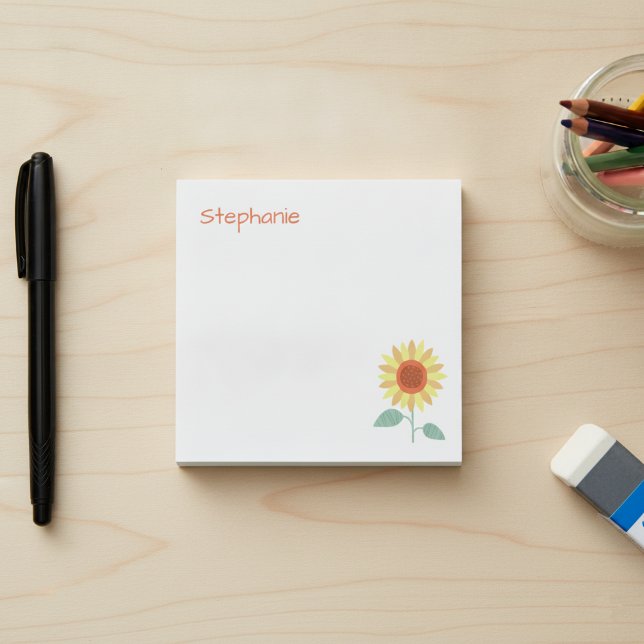 Whimsical solros med anpassat namn post-it block (Whimsical sunflower post it notes with custom name. 🌻)