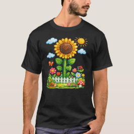 Whimsical Solros Trädgård Cartoon Natur Konst T Shirt